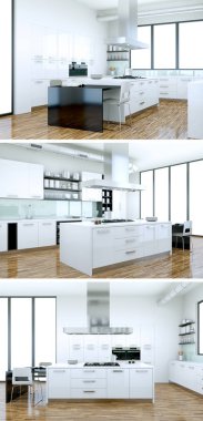 Güzel bir tasarım ile modern bir mutfak, üç kez bakıldı