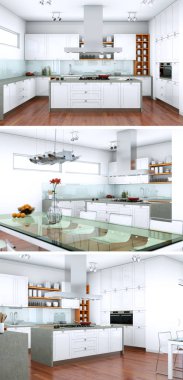 Güzel bir tasarım ile modern bir mutfak, üç kez bakıldı