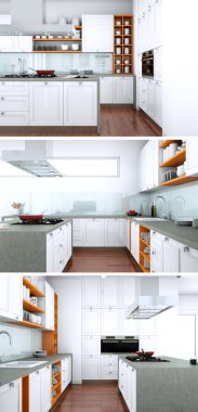 Güzel bir tasarım ile modern bir mutfak, üç kez bakıldı