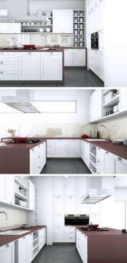 Güzel bir tasarım ile modern bir mutfak, üç kez bakıldı