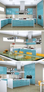 Güzel bir tasarım ile modern bir mutfak, üç kez bakıldı