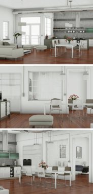 Modern iç çatı tasarım üç kez bakıldı