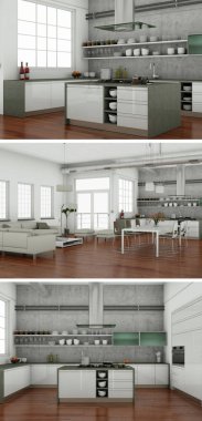 Modern iç çatı tasarım üç kez bakıldı