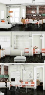 Modern iç çatı tasarım üç kez bakıldı