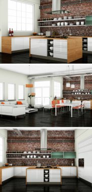 Modern iç çatı tasarım üç kez bakıldı