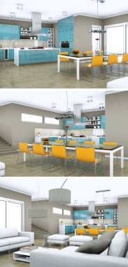 Modern iç çatı tasarım üç kez bakıldı