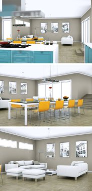 Modern iç çatı tasarım üç kez bakıldı