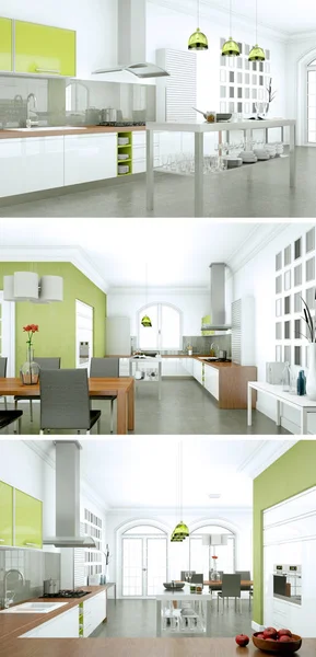 Tiga pandangan modern desain apartemen interior — Stok Foto