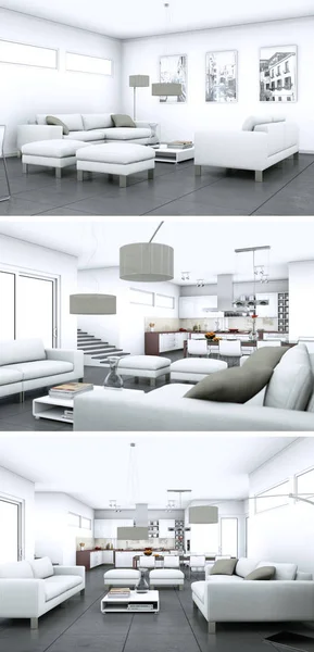 A modern belső loft design három views — Stock Fotó