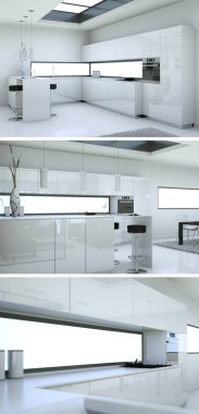 Güzel bir tasarım ile modern bir mutfak, üç kez bakıldı