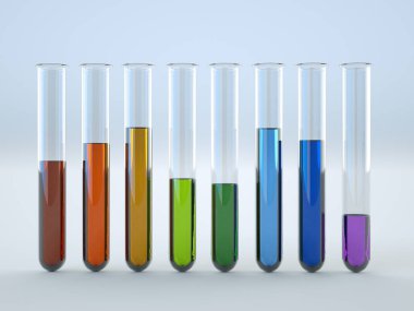 Test tüpleri beyaz arka plan üzerinde renkli sıvı