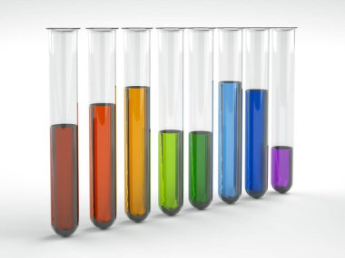 Test tüpleri beyaz arka plan üzerinde renkli sıvı