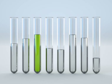 Test tüpleri beyaz zemin üzerine yeşil sıvı