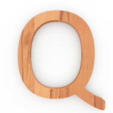 Ahşap harf Q beyaz arka plan üzerinde izole