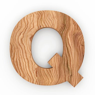 Ahşap harf Q beyaz arka plan üzerinde izole