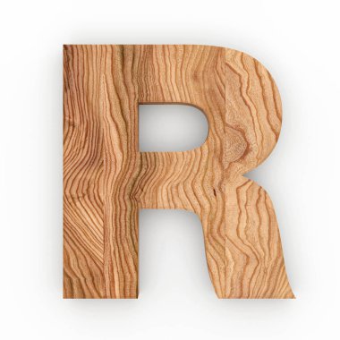 Ahşap beyaz arka plan üzerinde izole R harfi