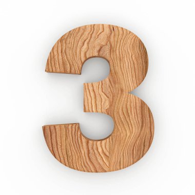 Ahşap sayısı 3 beyaz arka plan üzerinde izole