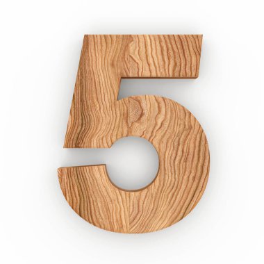 Beyaz arka plan üzerinde izole ahşap sayı 5