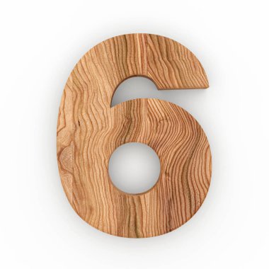 Ahşap sayısı 6 beyaz arka plan üzerinde izole