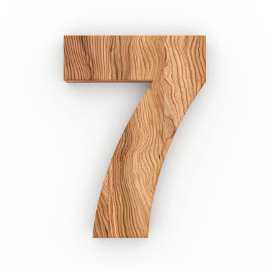 Ahşap sayısı 7 beyaz arka plan üzerinde izole