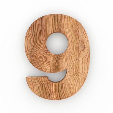 Beyaz arka plan üzerinde izole ahşap sayı 9