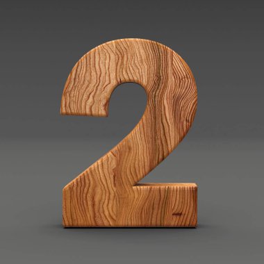 Ahşap sayı 2 koyu arka plan üzerinde izole