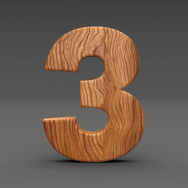 Ahşap sayısı 3 koyu arka plan üzerinde izole