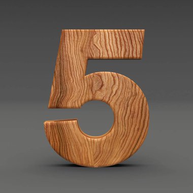 Ahşap sayı 5 koyu arka plan üzerinde izole