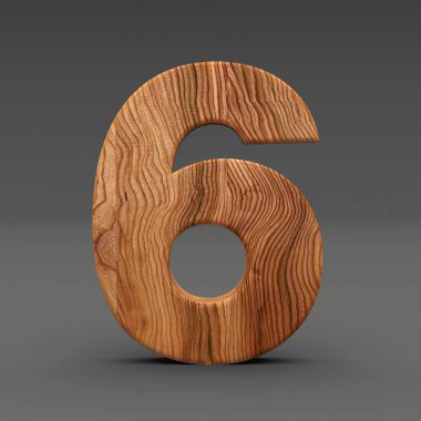 Ahşap sayısı 6 koyu arka plan üzerinde izole