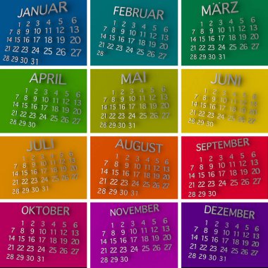 Yıl kalender renkli arka plan üzerinde 3d metal