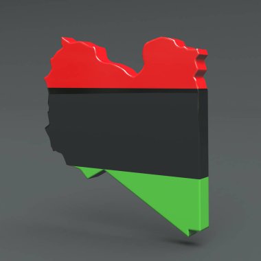 Afrika otoyolu Libya 3d bayrak haritalar üzerinde gri bir arka plan