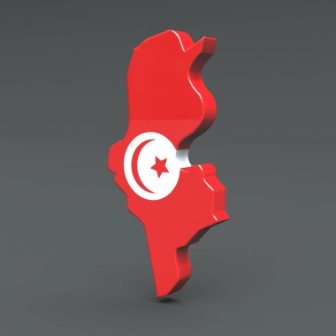Afrika otoyolu Tunus 3d bayrak gri bir arka plan üzerinde haritalar