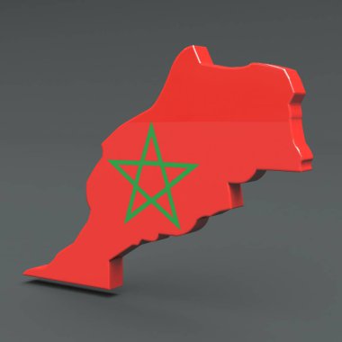 Afrika otoyolu marocco 3d bayrak gri bir arka plan üzerinde haritalar