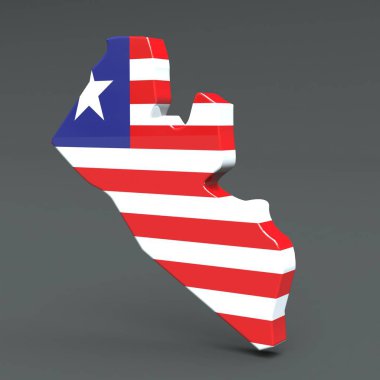 Afrika otoyolu Liberya 3d bayrak gri bir arka plan üzerinde haritalar