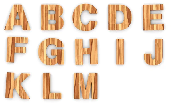 Alfabeto de madeira letras isoladas no fundo branco — Fotografia de Stock