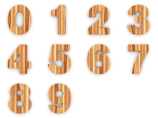 Números de madeira isolados no fundo branco — Fotografia de Stock