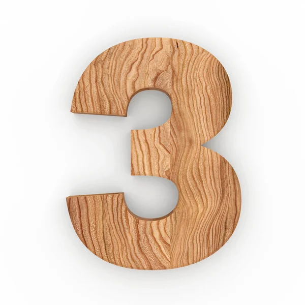 Ahşap sayısı 3 beyaz arka plan üzerinde izole