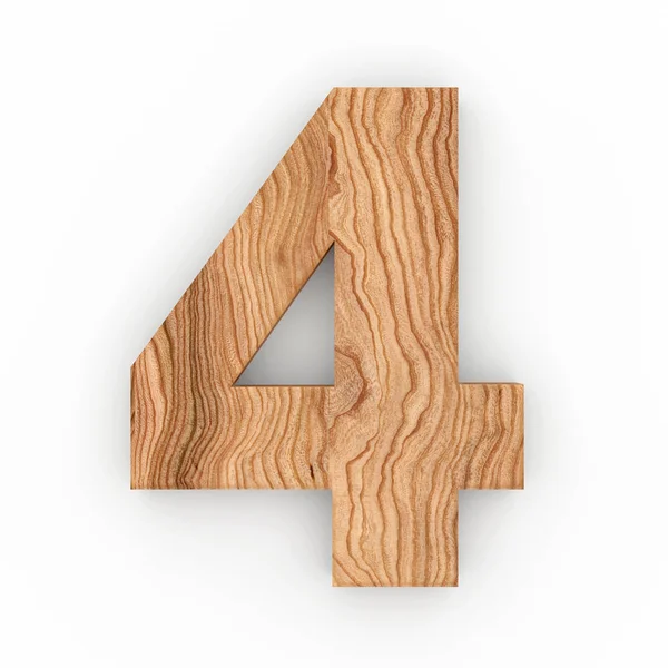 Número de madera 4 aislado sobre fondo blanco — Foto de Stock