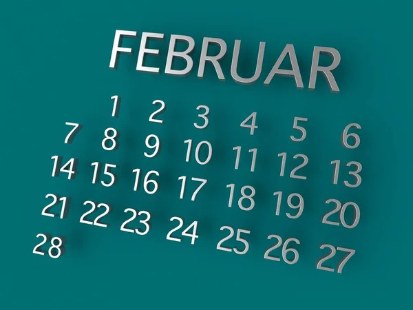 Februar kalendář 3d metal na modrém pozadí — Stock fotografie