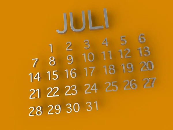 Juli kalender 3d metaal op oranje achtergrond — Stockfoto