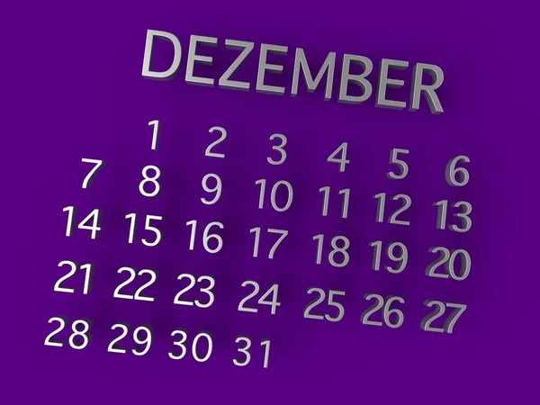 Dezember Calender 3D metal on violett background — Stock fotografie