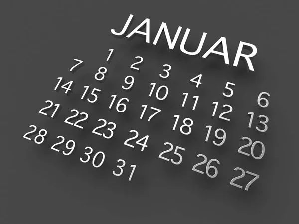 Januari kalender 3d metaal op grijze achtergrond — Stockfoto