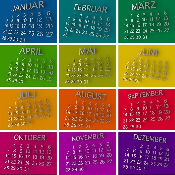Rok kalendář 3d metal na barevném pozadí — Stock fotografie