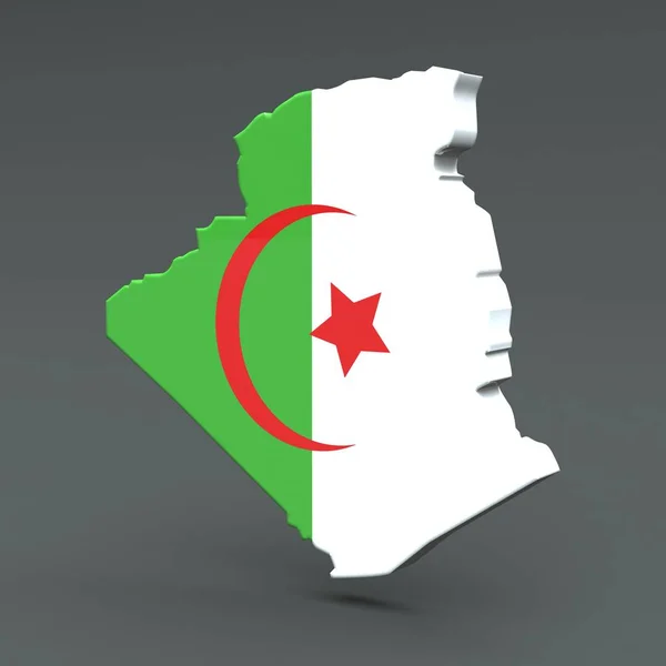 Afrikai ország és Algéria 3d zászló térképek egy szürke háttér — Stock Fotó