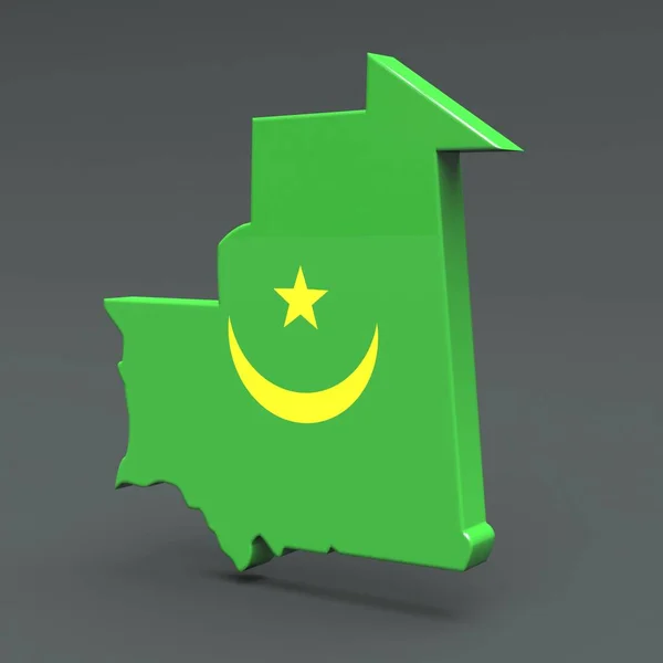 Afrikai ország és Mauritánia 3d zászló térképek egy szürke háttér — Stock Fotó