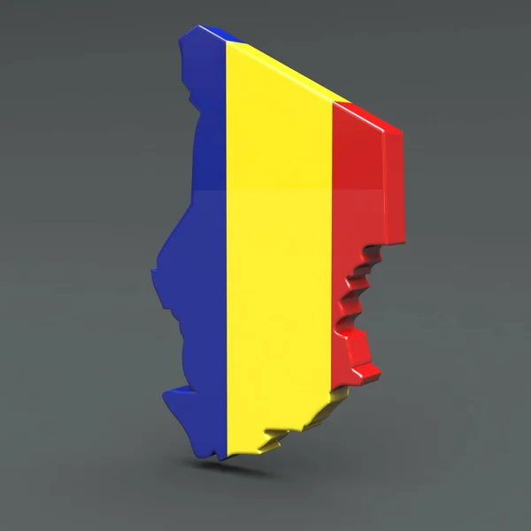 Afrika countrie Tchad 3d flagga kartor på en grå bakgrund — Stockfoto