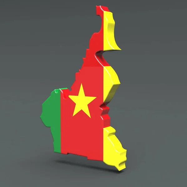 Na šedém pozadí mapy Afrika zemíc Kamerun 3d vlajky — Stock fotografie