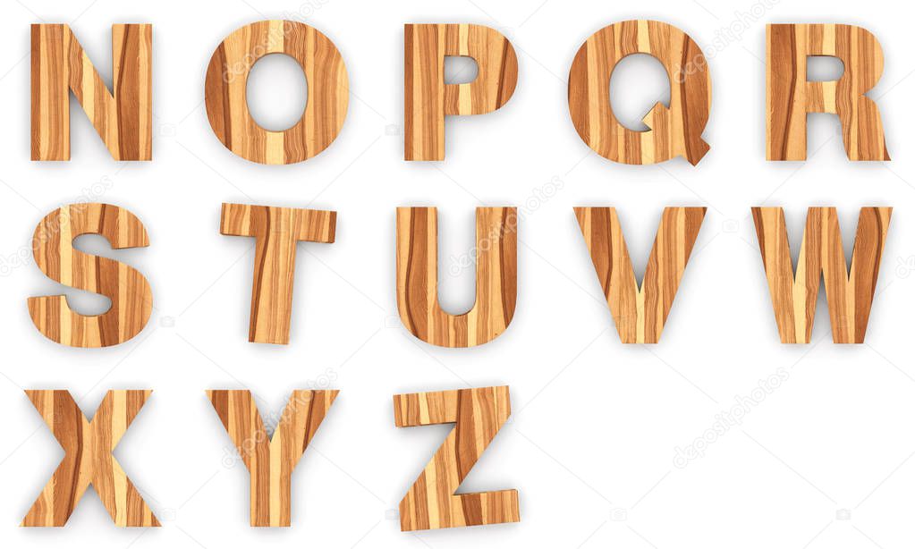 Wooden alphabet letters isolated on white background