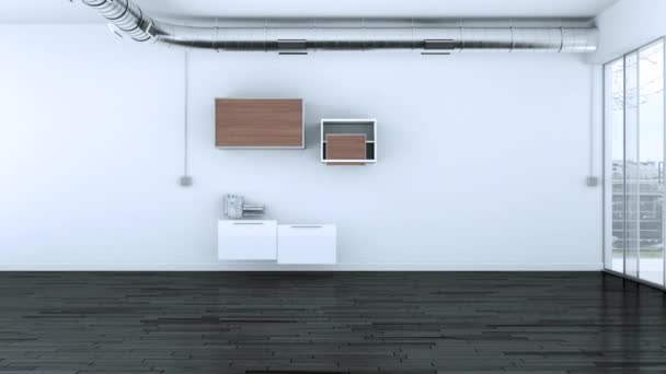 Opbouw van moderne keuken Interieur Design 3d — Stockvideo