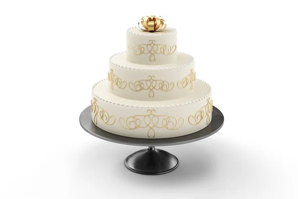 婚礼蛋糕在板被隔绝的白色背景 — 图库照片